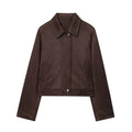 Women's new fashion short suede Leather zipper jacket Coat