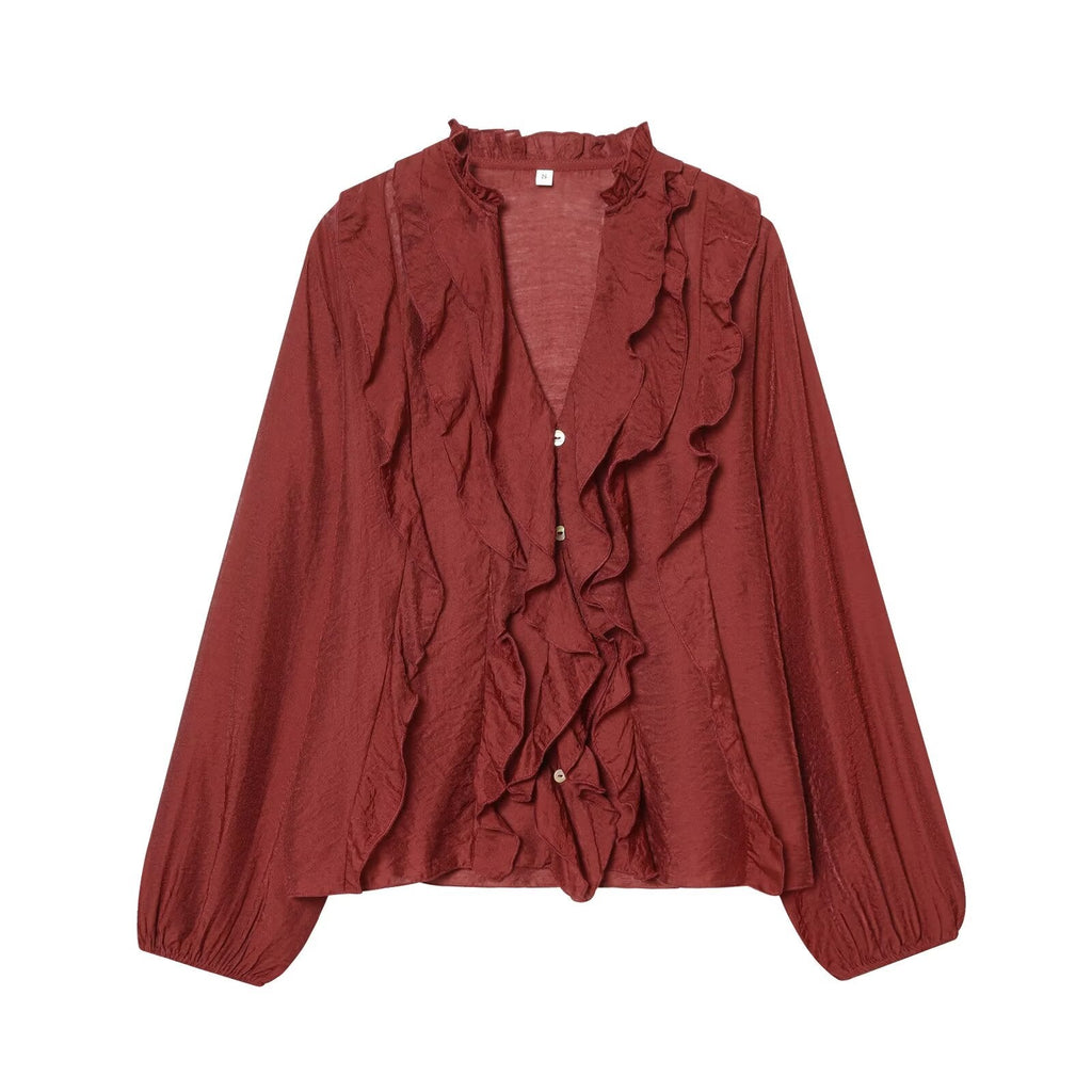 Women's layered decorative V-neck shirt