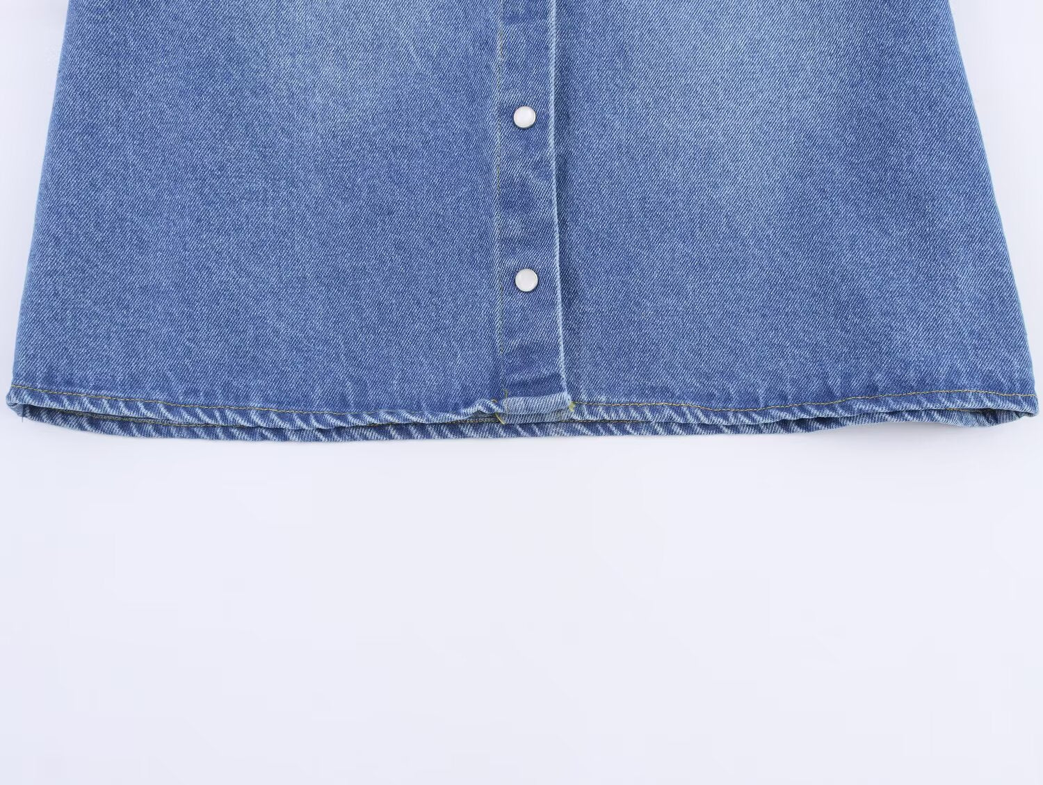 Women's new fashion bow decoration short sleeved denim shirt+Skirts suit