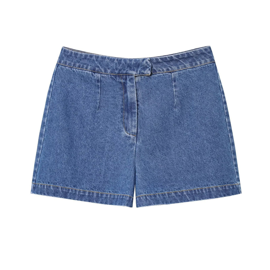 Suit women's 2-piece 2025 sleeveless denim vest retro women+shorts women's suit
