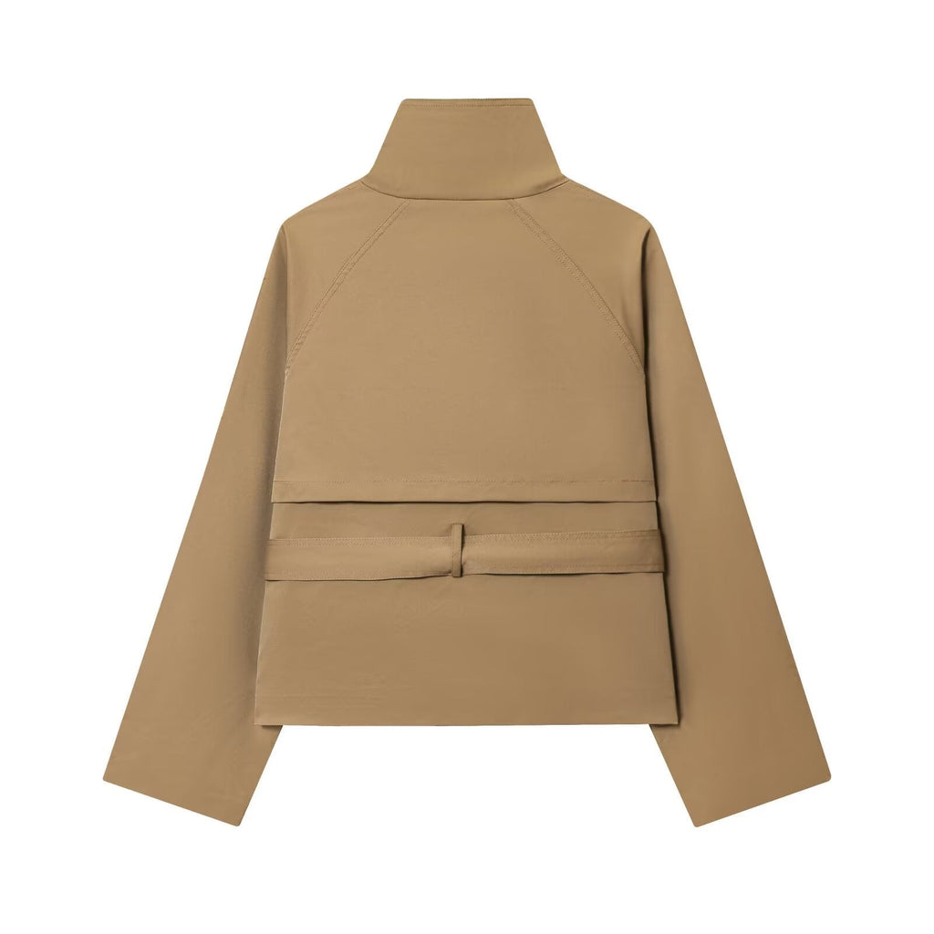 Women's 2025 New With Belt Short Double breasted Windbreaker Coat