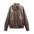 Women's new fashion casual lapel faux leather flight jacket Coat
