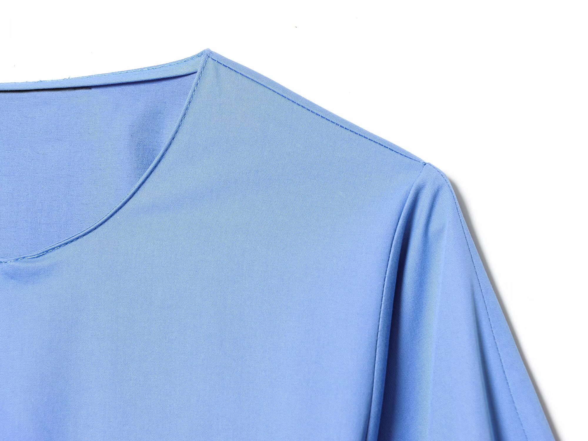 Women's O Neck zipper balloon sleeve poplin shirt