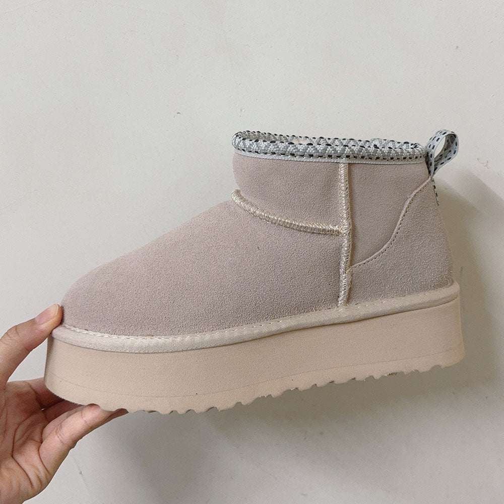 Women's thick-soled short tube woven snow boots