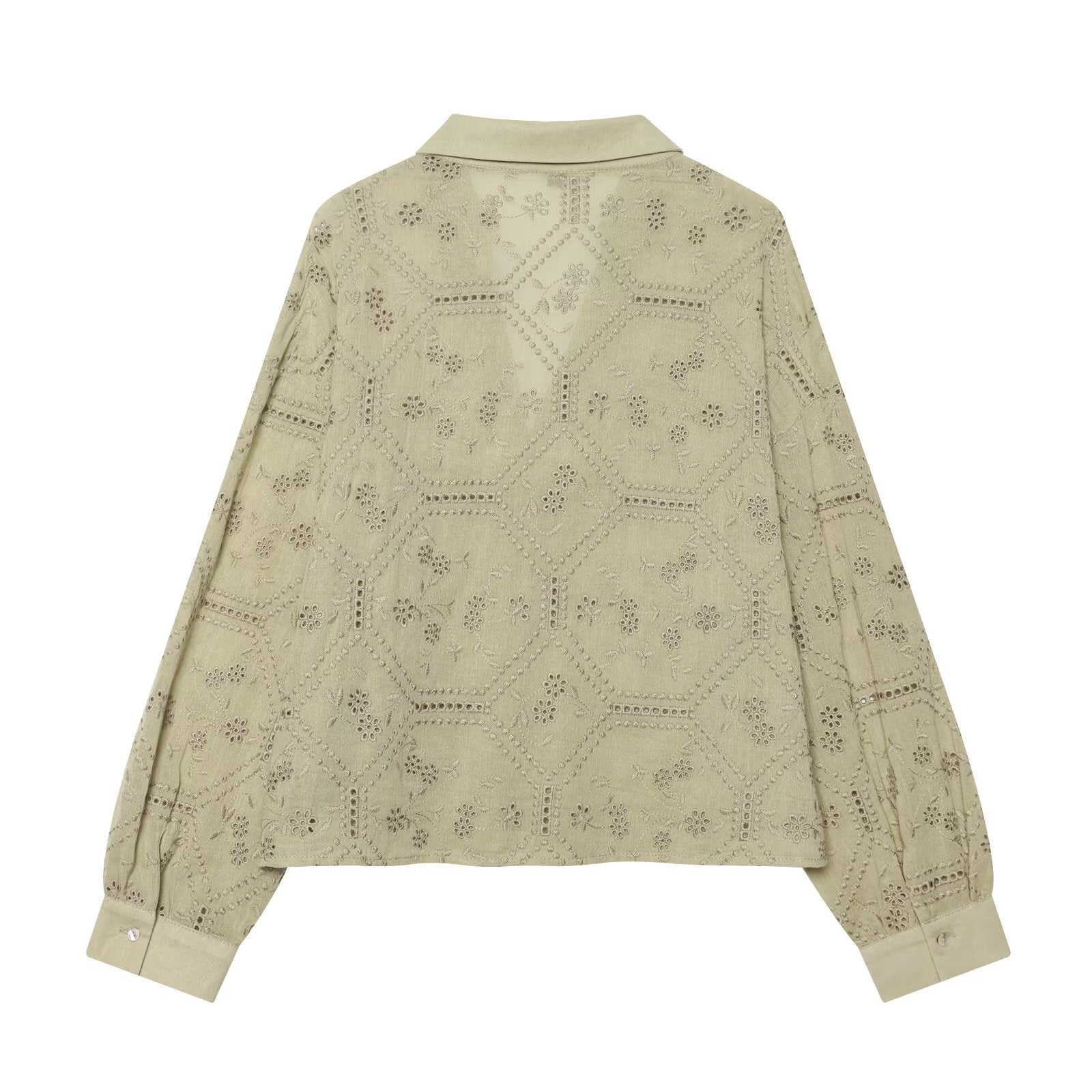 Women's hollowed out embroidered lapel shirt