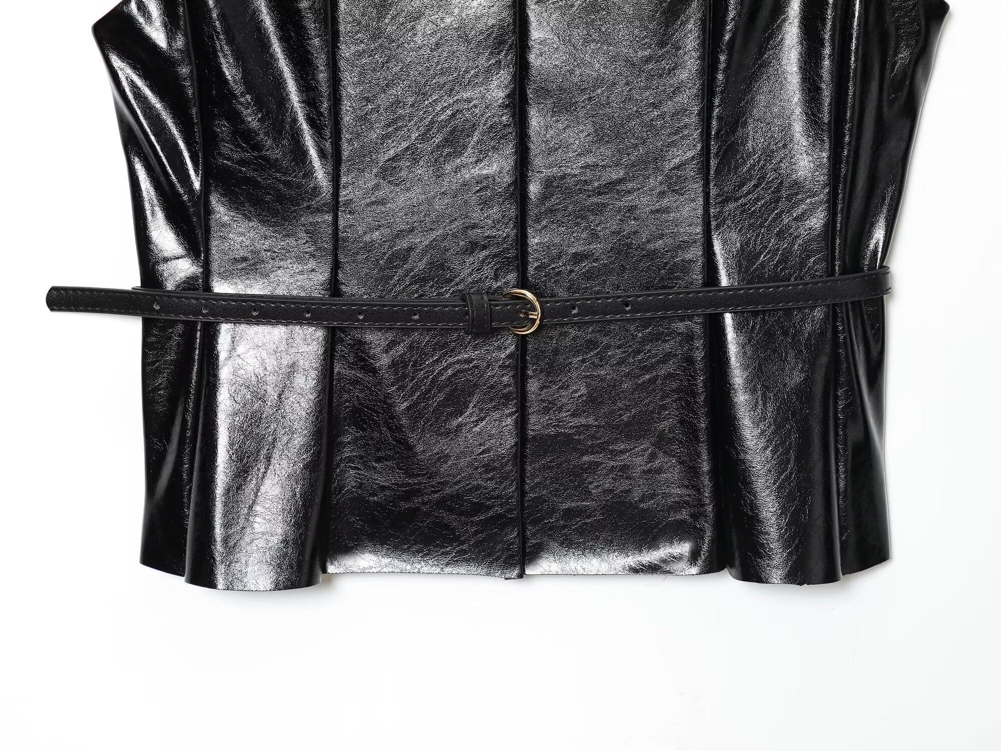 Women's new with Belt sleeveless faux leather effect vest top