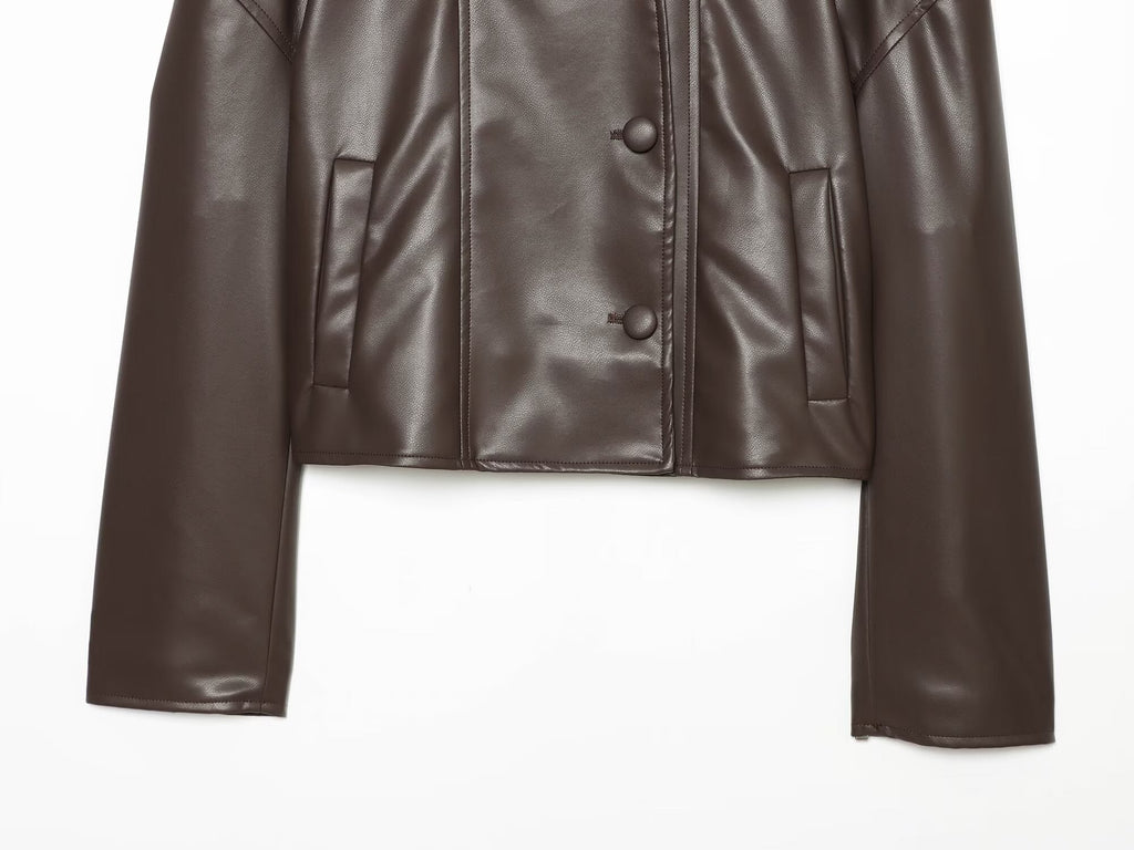 Women's back pleated leather effect jacket Coat