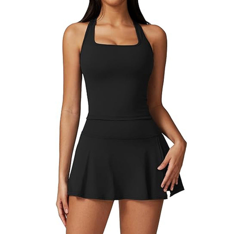 Women's New Tennis Skirt Suit Pocket Sportswear Two-piece Outdoor Running Tight Yoga Clothes