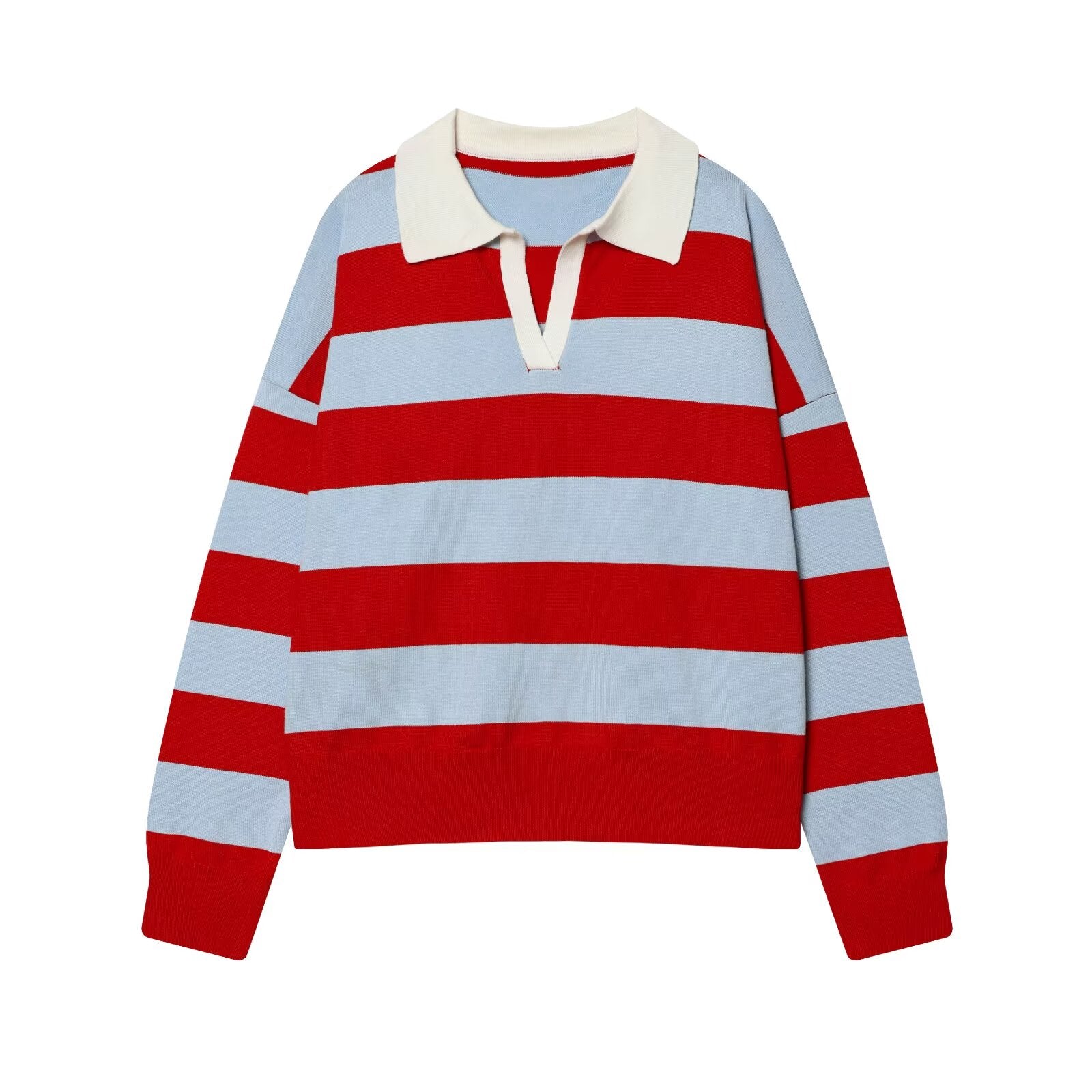 Women's soft texture striped knitted polo shirt