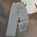 2026 women's new striped embroidery loose waist drawstring casual straight pants