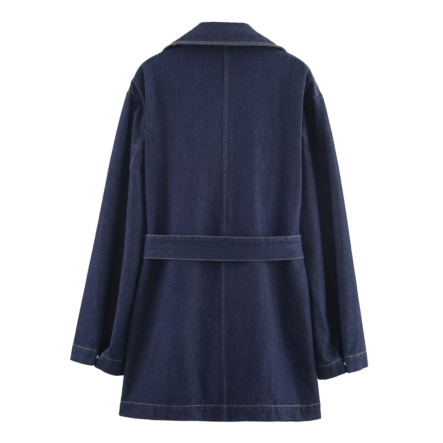 Women's new fashion with Belt loose short denim windbreaker Coat