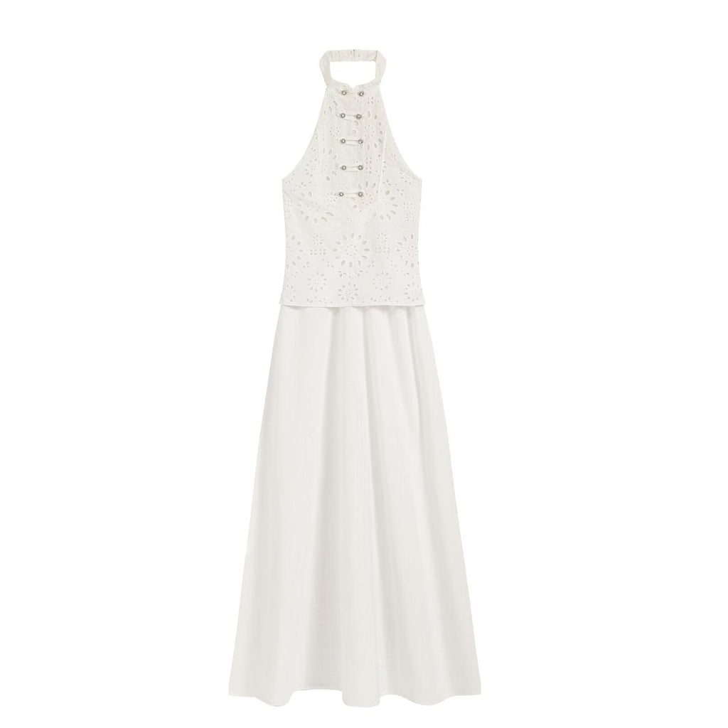 Women's hollowed out embroidered patchwork dress