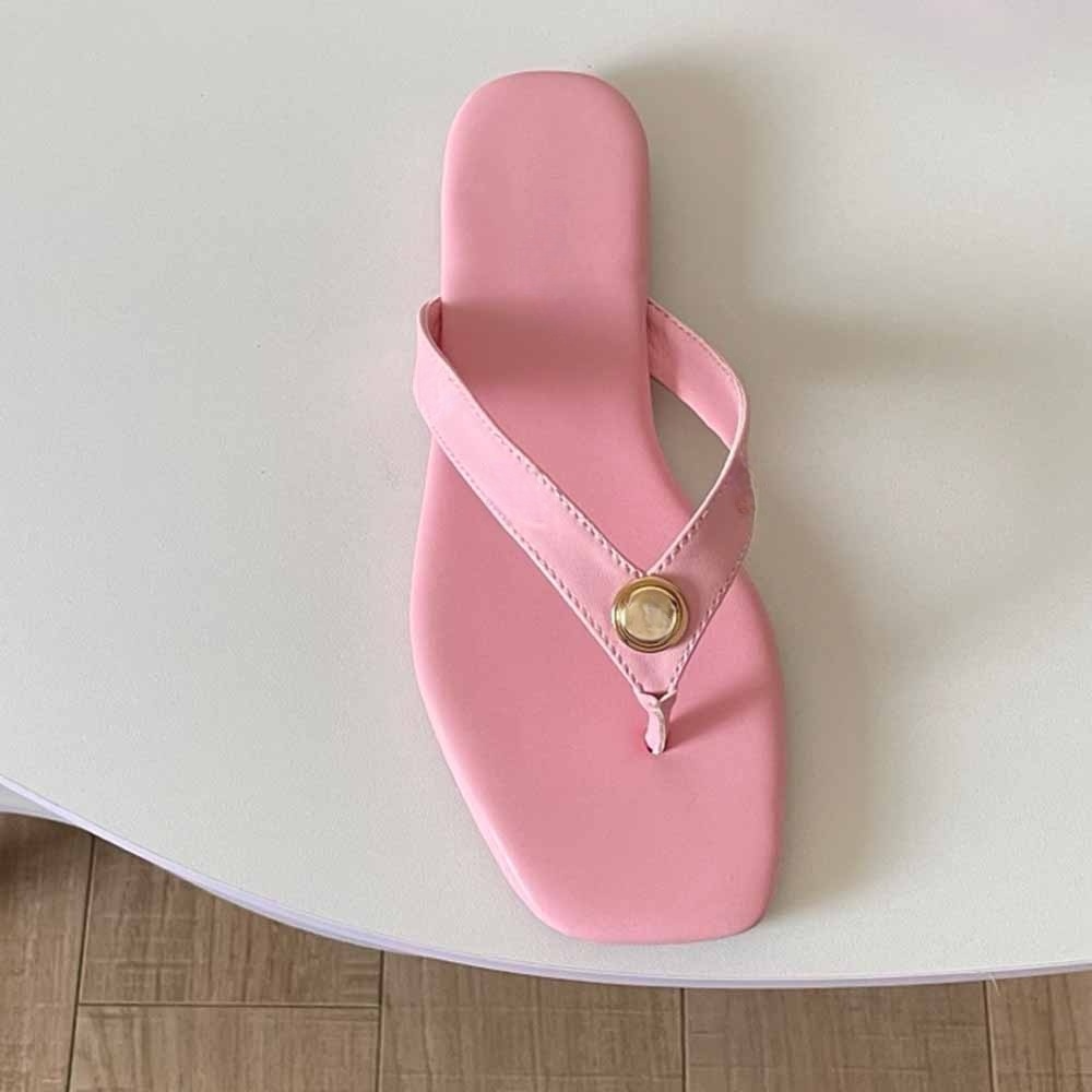 Women's new fashion flower buckle pinch thin-soled slippers have a shoe box