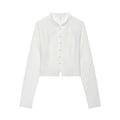 Women's standing collar buckle short top
