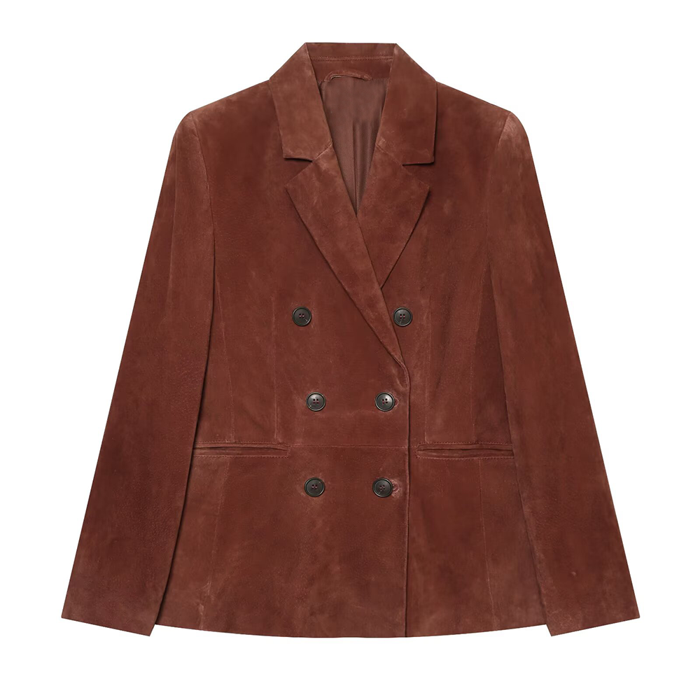 Women's slim double breasted suede Blazer Coat