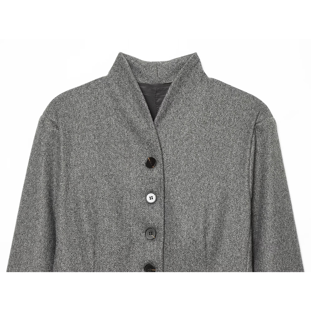 Women's long style stand collar wool blend coat