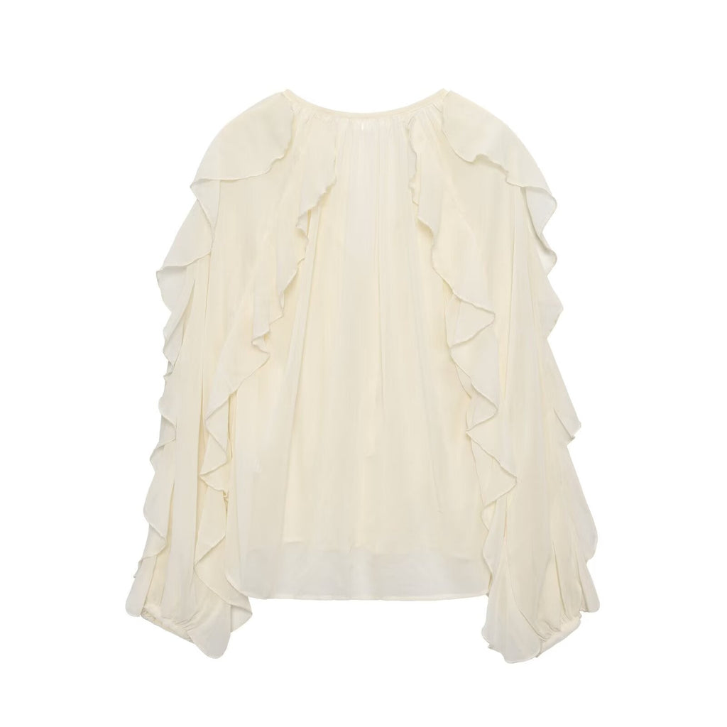 2025 Women's new fashion ruffled V-neck long sleeved shirt