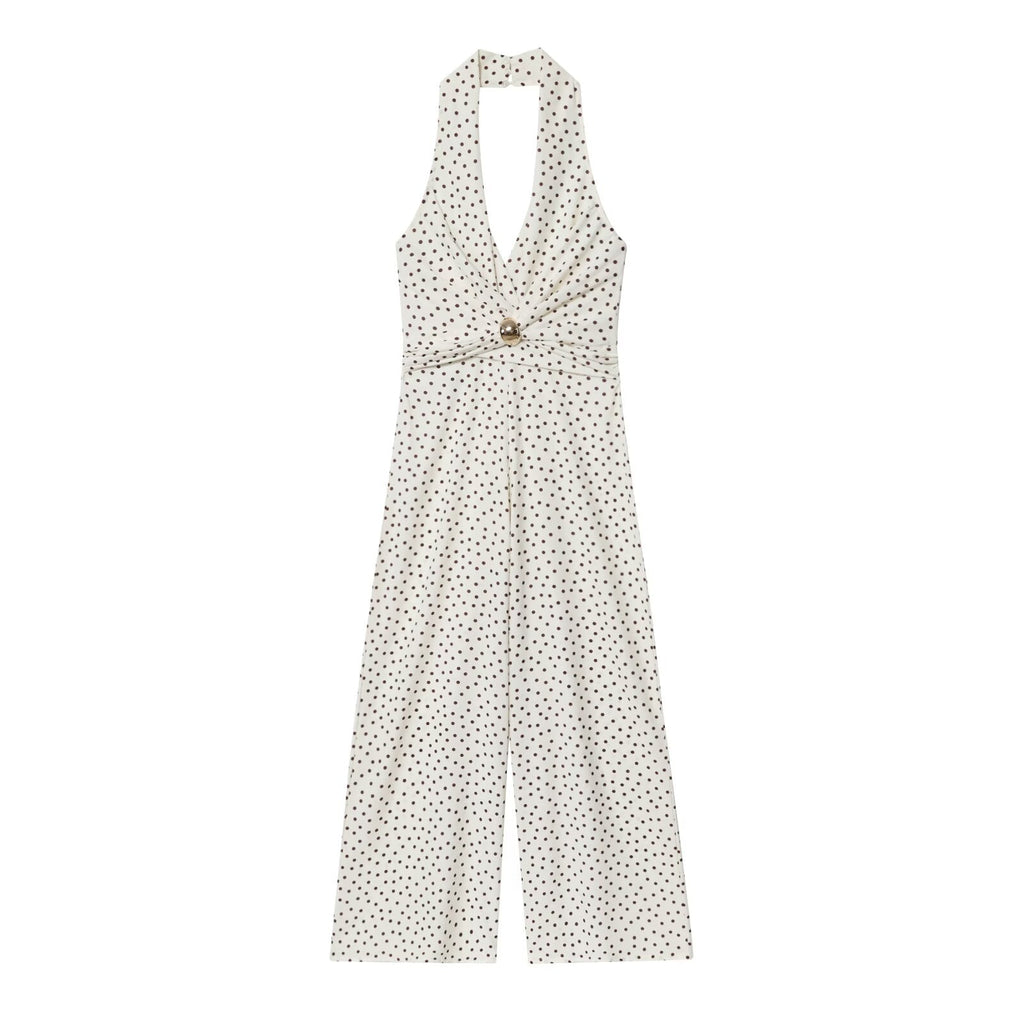 Women's 2025 Fashion Wave Point Hanging Neck Collar jumpsuit