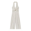 Women's 2025 Fashion Wave Point Hanging Neck Collar jumpsuit