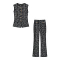 suit Women's 2 pieces button decoration texture vest style top+Flared pants