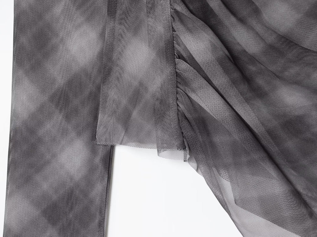 Women's new fashion pleated design slim plaid tulle T-shirt
