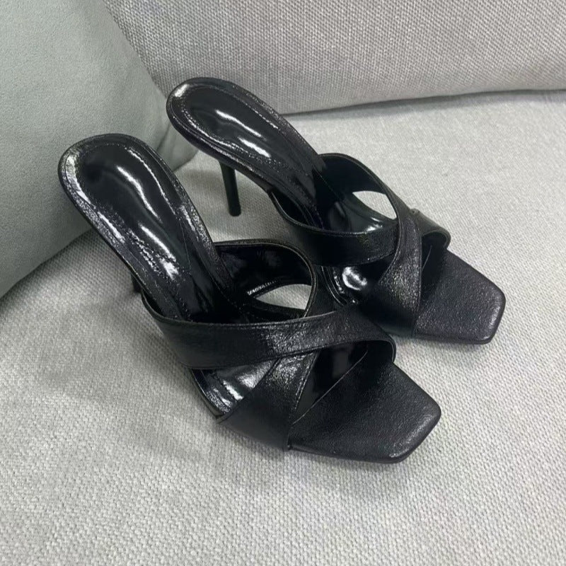 Women's new fashion metal effect cross high-heeled sandals