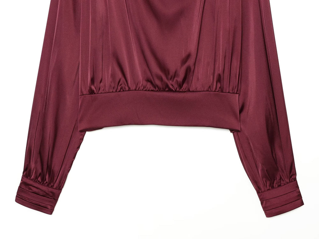 Women's with shoulder pads satin texture shirt