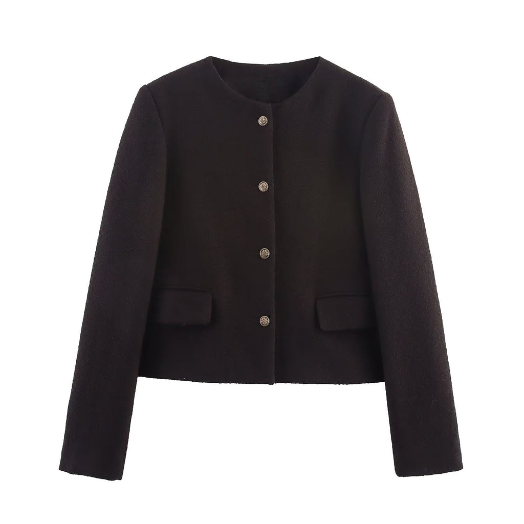 Women's autumn fashion short O Neck Button-up woolen coat