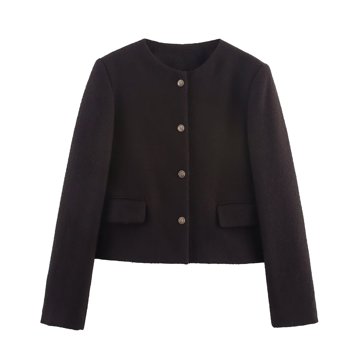 Women's autumn fashion short O Neck Button-up woolen coat