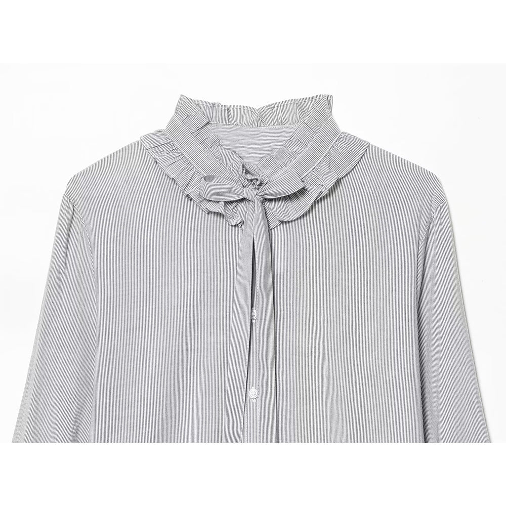 Women's bow decoration long sleeved striped top