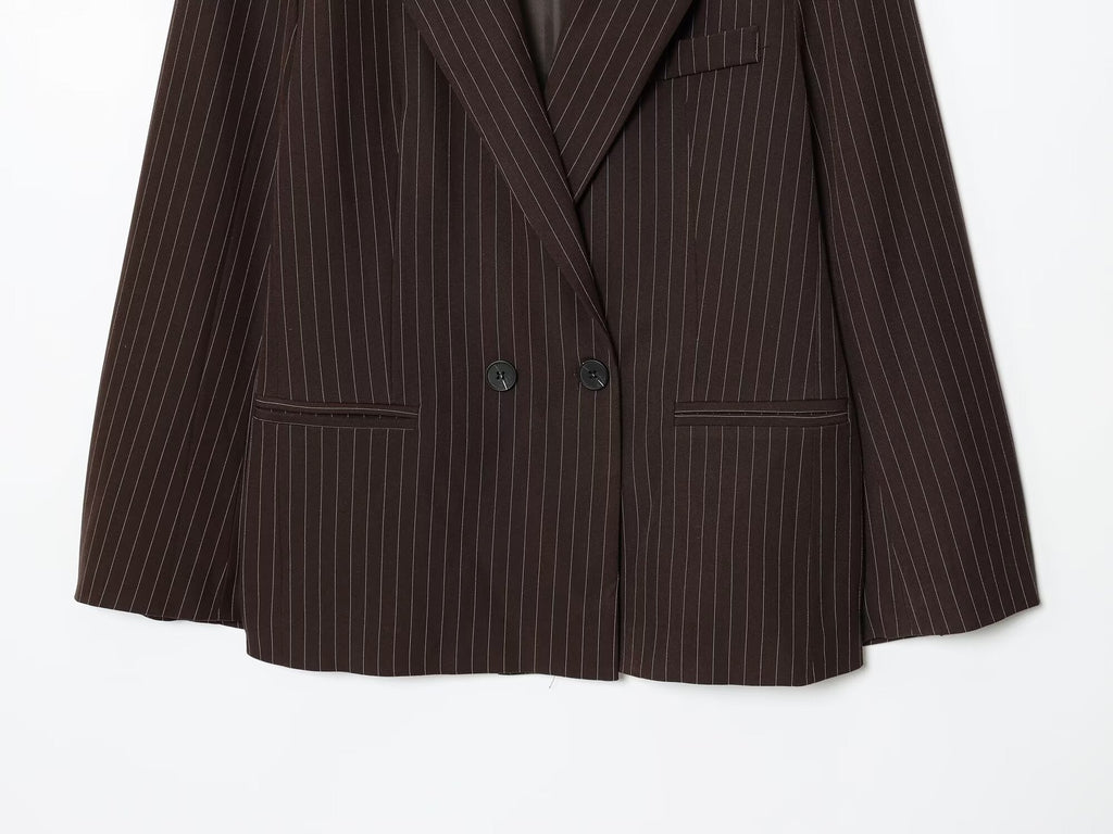 Women's new fashion loose double breasted thin striped suit jacket