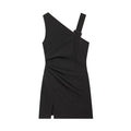 Women's buckle decoration asymmetrical mini dress