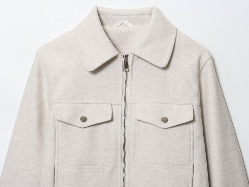 Women's new fashion long sleeved soft textured zipper jacket Coat