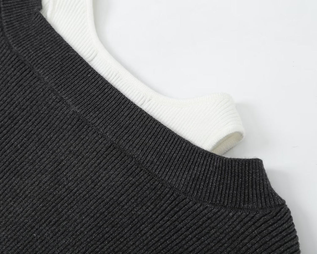 Women's fake two-piece round neck knitted sweater