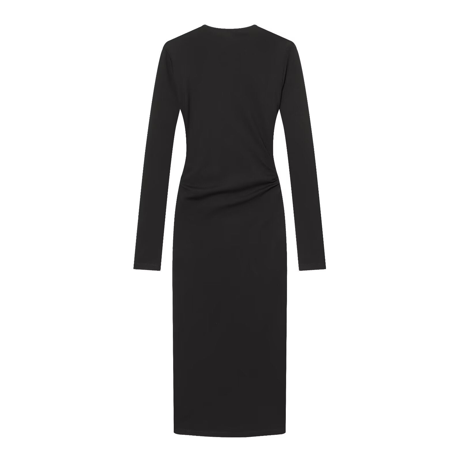 Women's metal buckle decoration V-neck pleated dress