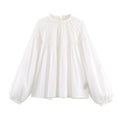 Women's embroidery decoration loose pleated shirt