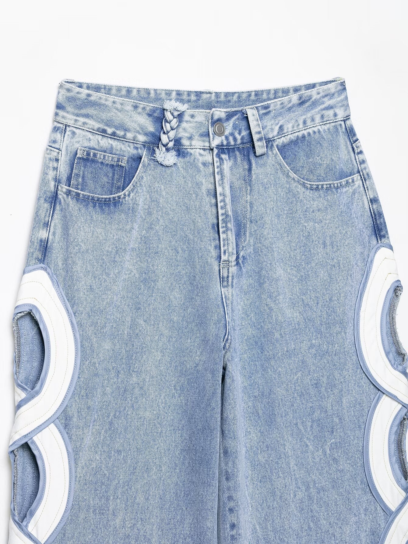 Women's hollow design high waisted straight jeans
