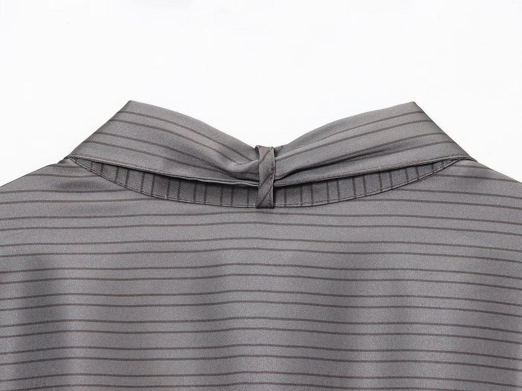 Women's new bow decoration casual striped shirt