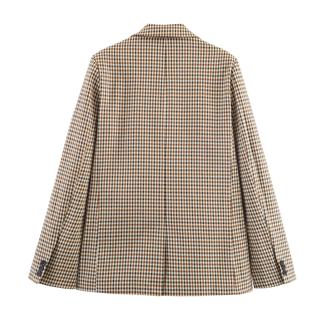 Women's new fashion loose single breasted checkered suit jacket+Pants suit