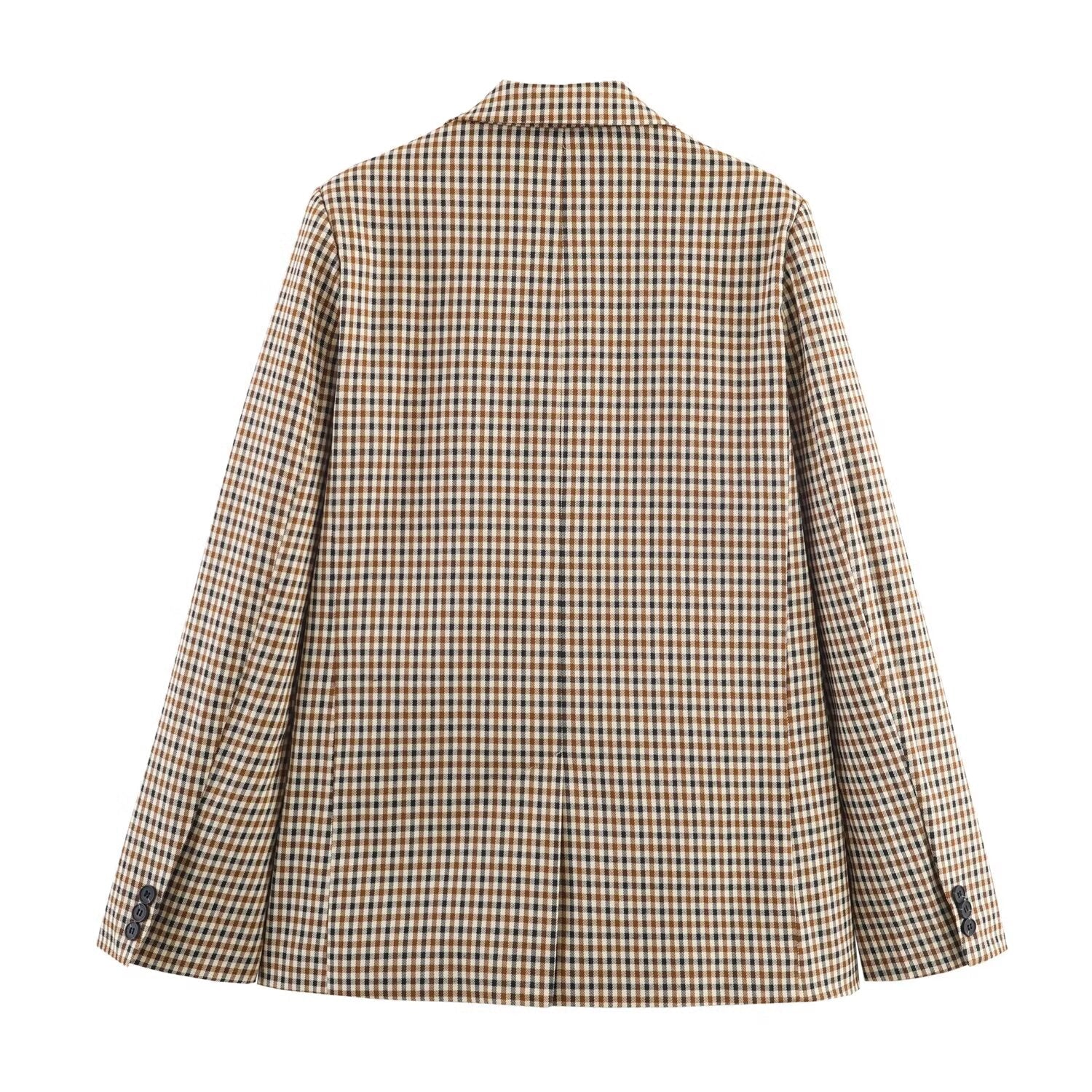 Women's new fashion loose single breasted checkered suit jacket+Pants suit