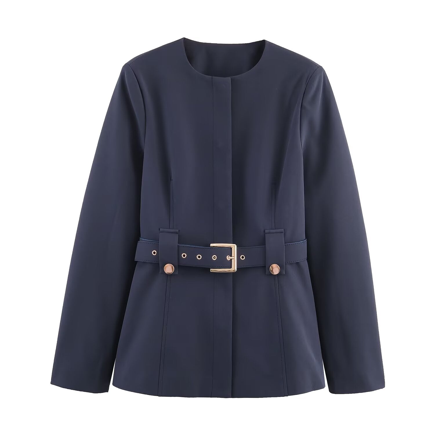 Women's new fashion with Belt slim round neck suit jacket+Pants suit