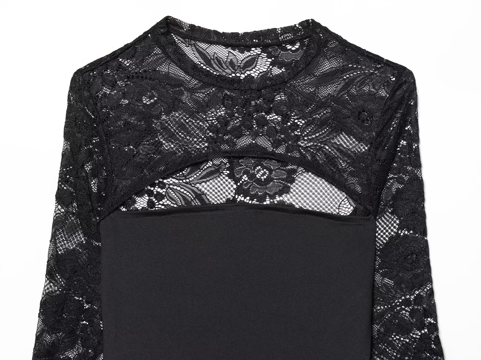 Women's lace patchwork hollow flared sleeve top