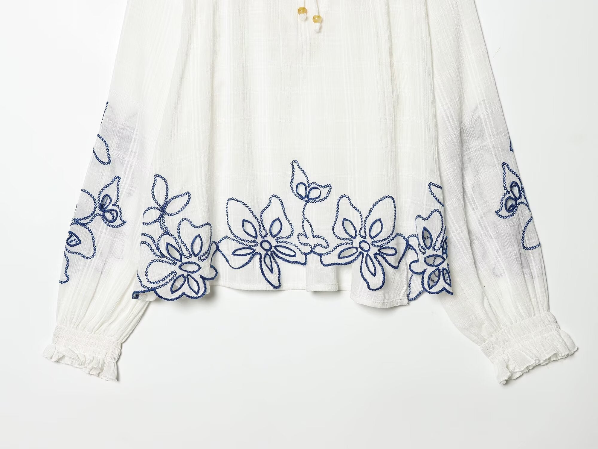 Women's floral embroidered lace up shirt