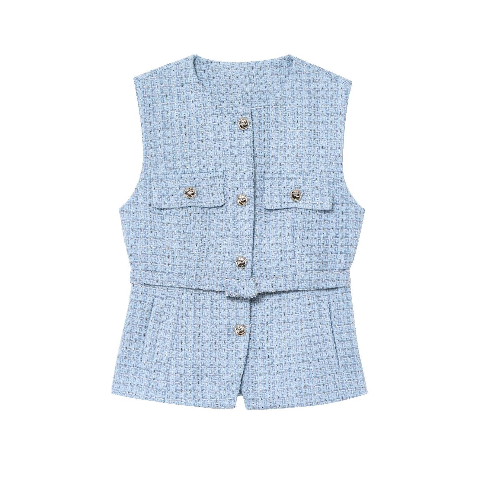 Women's with Belt bead decoration textured vest