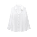 Women's new fashion casual single breasted shirt long sleeved satin textured shirt