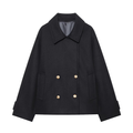 Women's short double breasted woolen blend coat