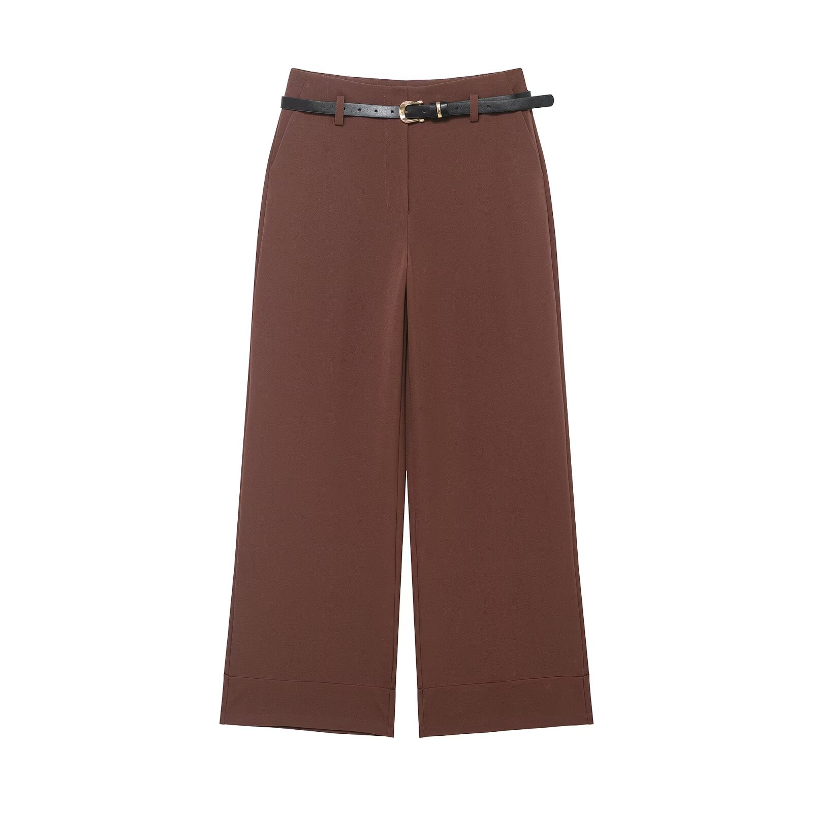 Women's rolled hem design casual With Belt pants