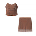 Women's new fashion diamond decorative tube top+mini overskirt suit.