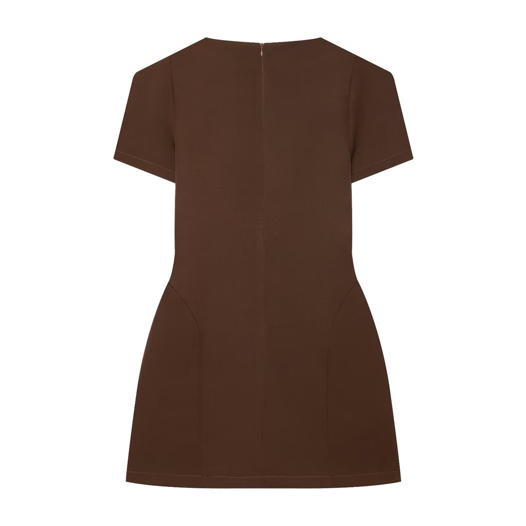 Women's slim pleated short sleeved mini dress