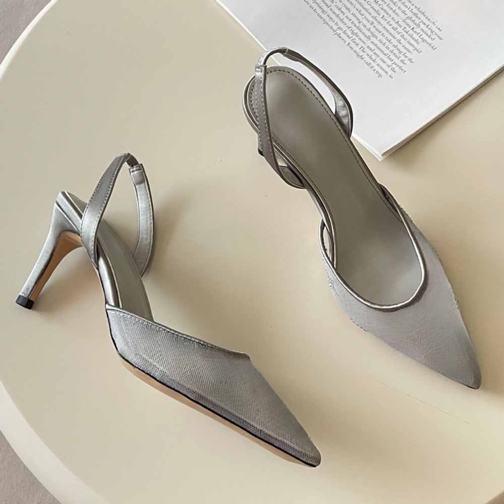Women's new mesh diamond decorative high heels have a shoe box.